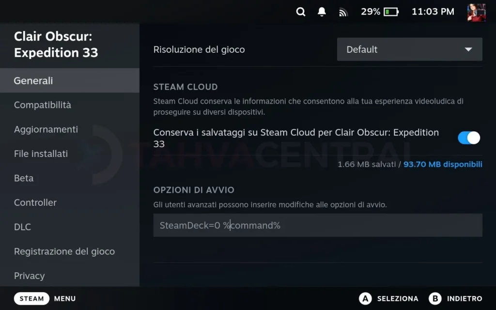 impostazioni grafiche di clair obscur su steam deck